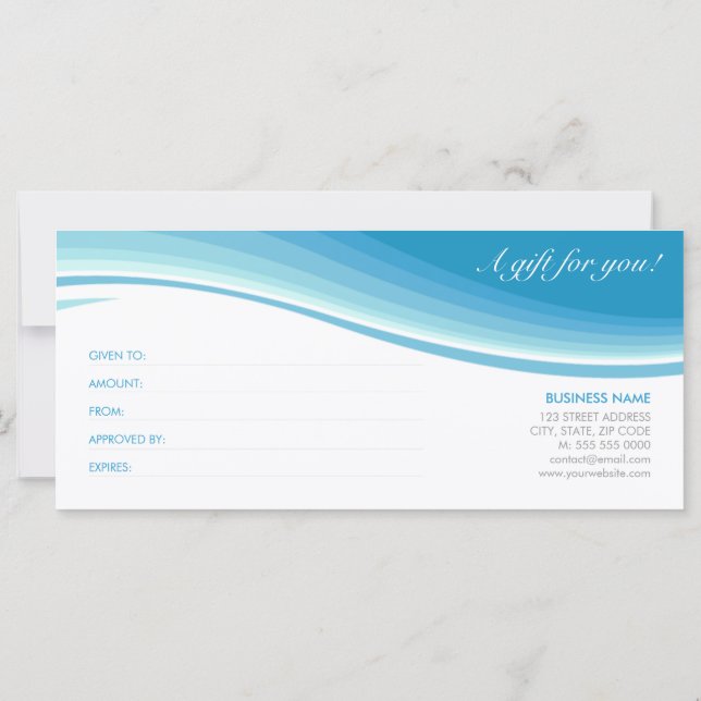 Blue Wave Gift Card Certificate (Back)