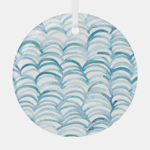 Blue Wave Japanese Style PatternIllustration Glass Ornament