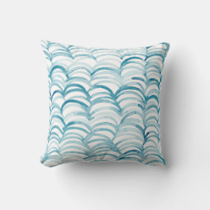 Blue Wave Japanese Style PatternIllustration Throw Pillow