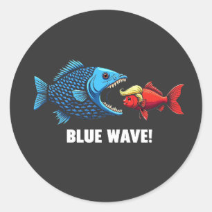 Blue Wave Kamala Harris Walz Fish Election Classic Round Sticker
