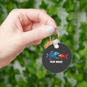 Blue Wave Kamala Harris Walz Fish Election Keychain
