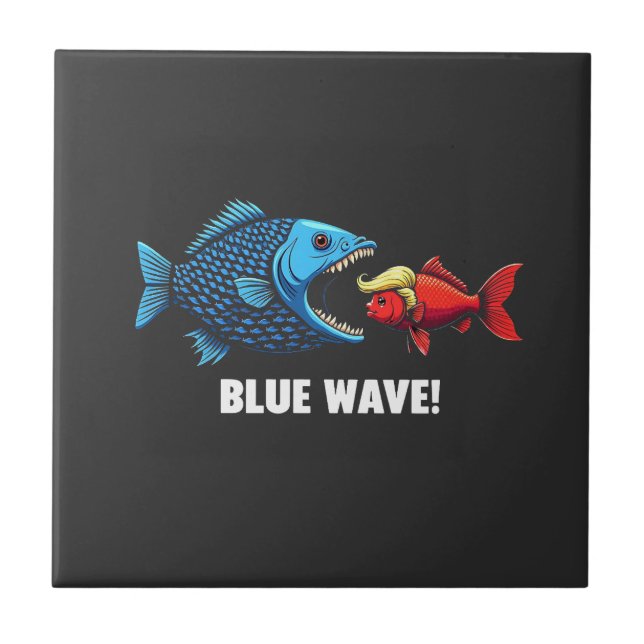 Blue Wave Kamala Harris Walz Fish Election  Tile (Front)