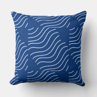 Blue Wave Lines Patterned Throw Pillow