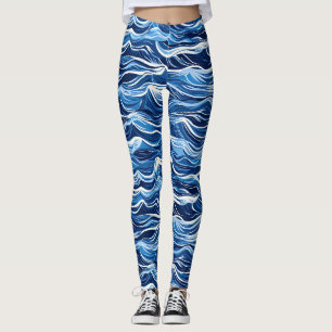 Blue Wave Pattern Leggings