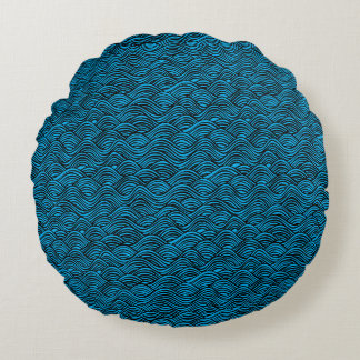 Blue wave pattern round pillow