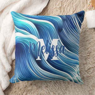 Blue Wave Pattern Throw Pillow