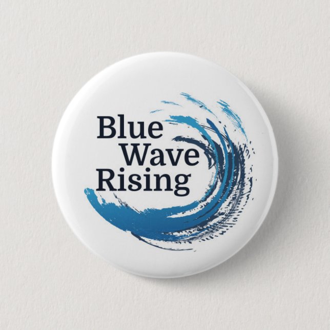 Blue Wave Rising 2 Inch Round Button (Front)