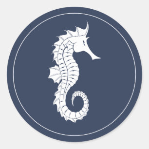 Blue Wave Seahorse V2 Wht/Navy ID836 Classic Round Sticker