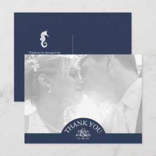Blue Wave Seahorse Wedding Thank You ID836 Announcement Postcard