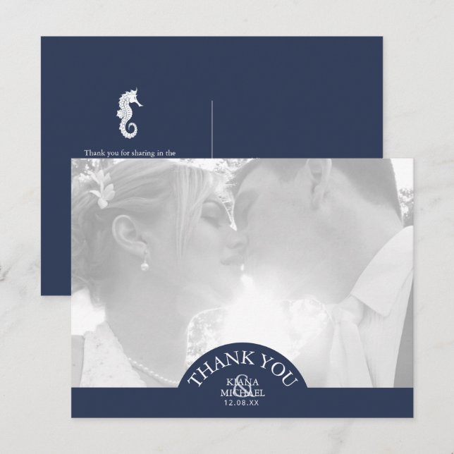Blue Wave Seahorse Wedding Thank You ID836 Announcement Postcard (Front/Back)