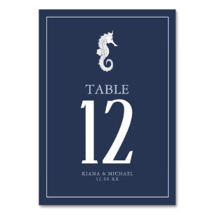 Blue Wave Seahorse Wedding Wht/Navy ID836 Table Number