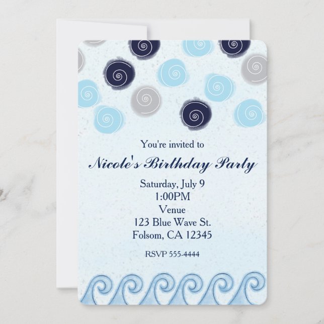 Blue Wave Watercolor Art Beach Summer Invitations (Front)