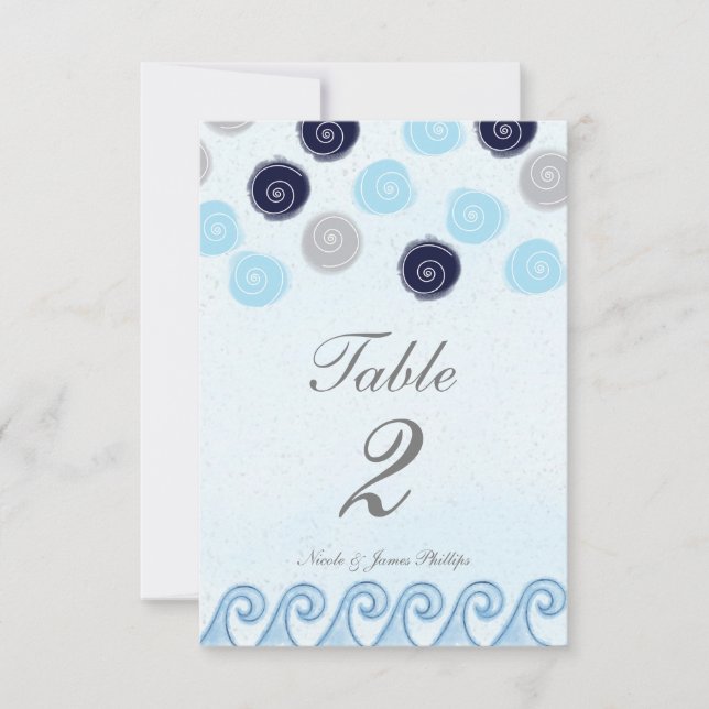 Blue Wave Watercolor Art Beach Table Number Card (Front)