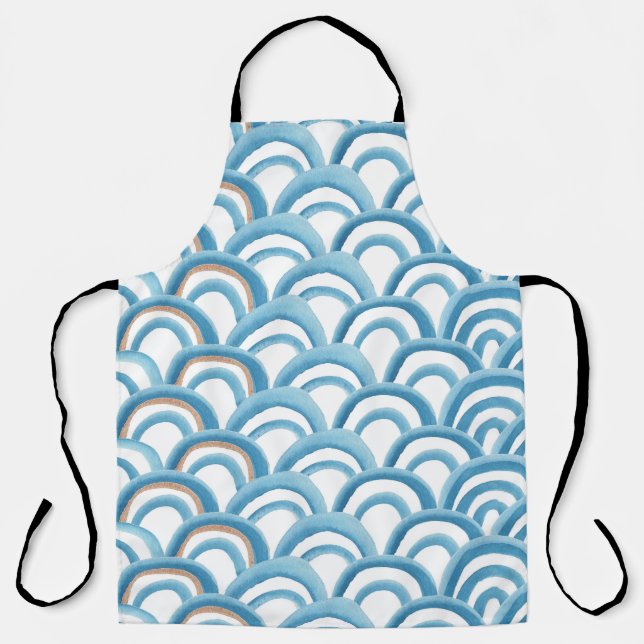 Blue wave watercolor, seamless painting. apron (Front)