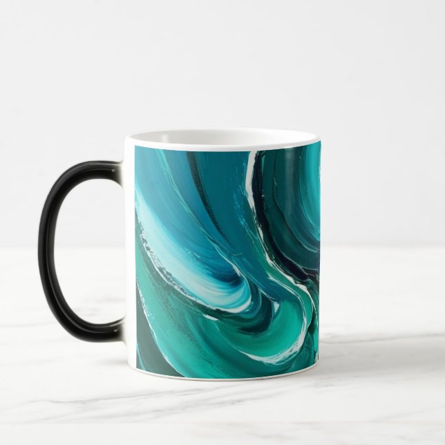 Blue waves abstract art  magic mug (Left)