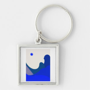 Blue Waves Abstract Keychain