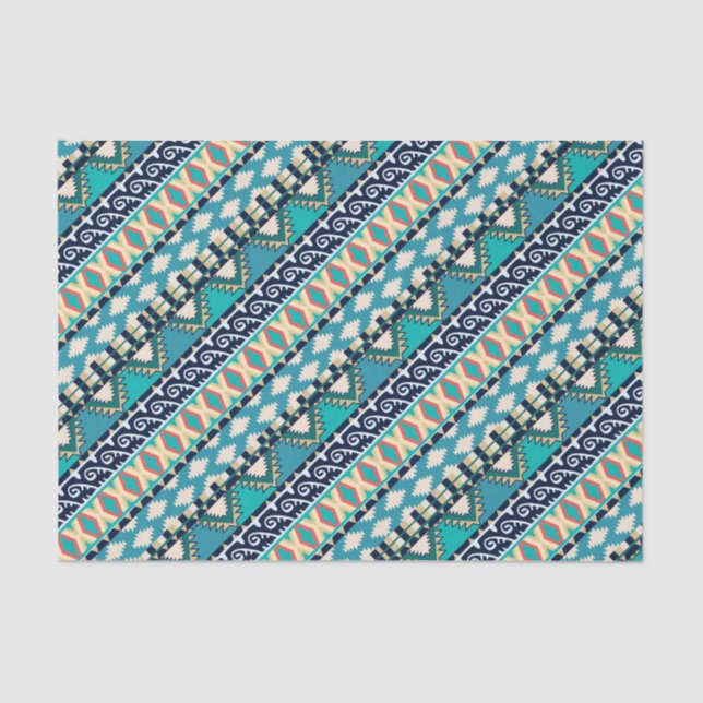 Blue Waves Boho Earth Tones Tribal Pattern Tissue Paper (Front)