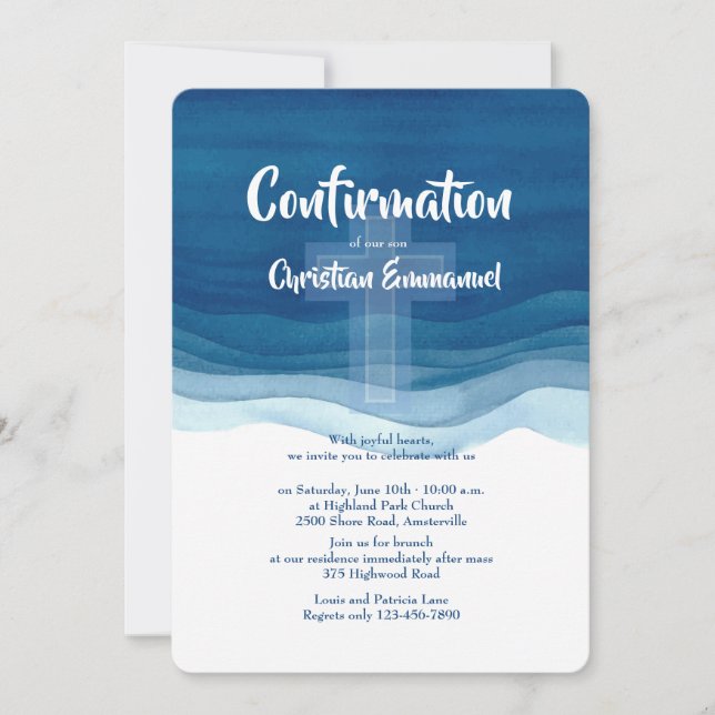 Blue Waves Confirmation Invitation (Front)