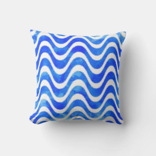 Blue Waves Decorative Watercolor Throw Pillow