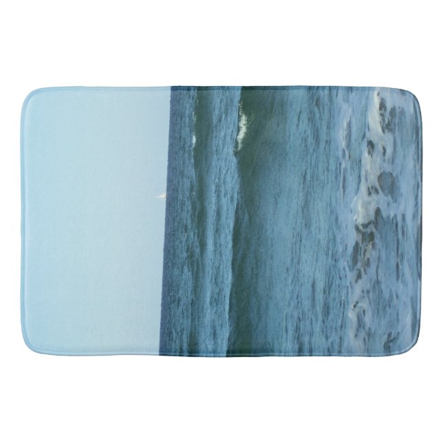 Blue Waves Flowing Softly Toward Shore Bath Mat (Front)