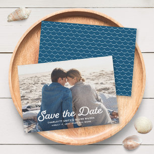 Blue Waves Full Photo Save the Date Card