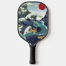 Blue Waves Green Dragon Red Sun Pickleball Paddle