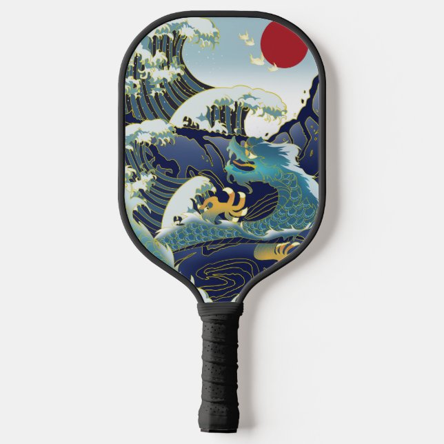 Blue Waves Green Dragon Red Sun Pickleball Paddle (Back)