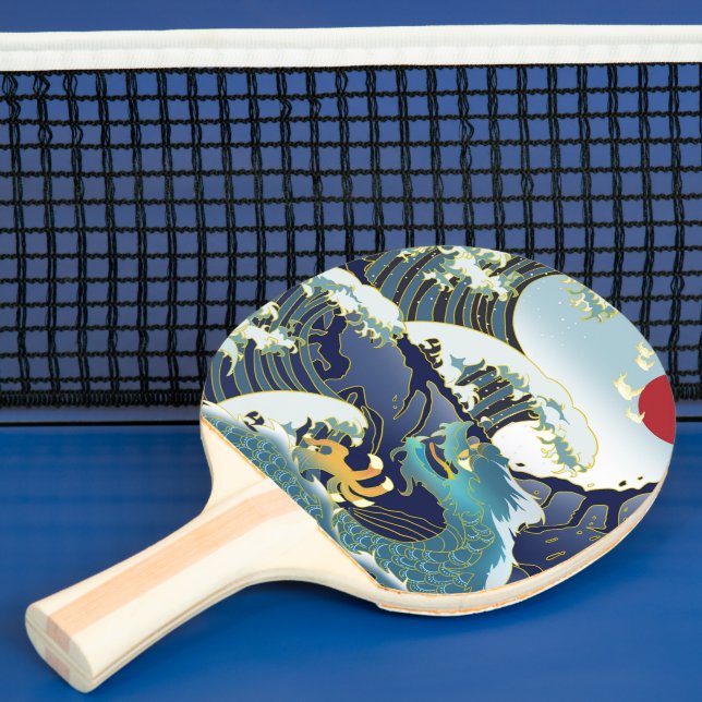 Blue Waves Green Dragon Red Sun  Ping Pong Paddle (Insitu)
