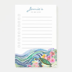 Blue Waves & Happy Turtle Custom Post-It Notes