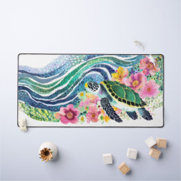 Blue Waves & Happy Whales Desk Mat