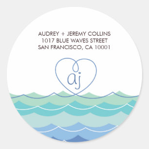 Blue Waves Loopy Heart Address Label Sticker