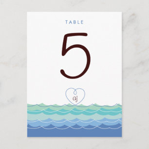 Blue Waves Loopy Heart Beach Modern Table Number Postcard