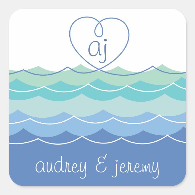 Blue Waves Loopy Heart Thank You Gift Sticker (Front)