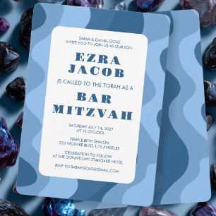 Blue Waves Modern Abstract Custom Bar Mitzvah Invitation