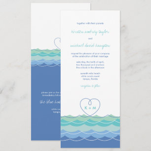 Blue Waves Modern Loopy Heart Beach Wedding Invite