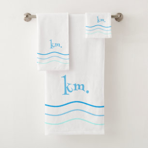 Blue Waves Monogram Bath Towel Set
