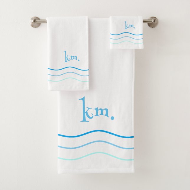 Blue Waves Monogram Bath Towel Set (Insitu)