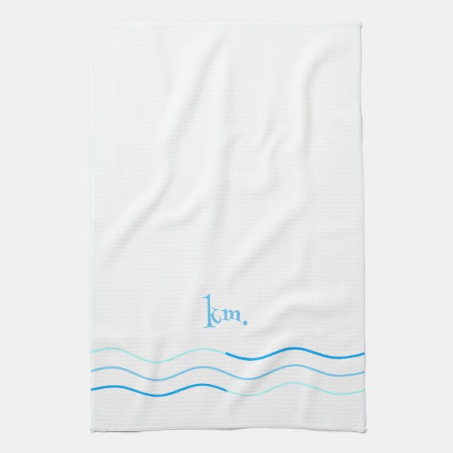 Blue Waves Monogram Kitchen Towel (Vertical)