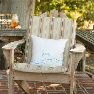Blue Waves Monogram Outdoor Pillow