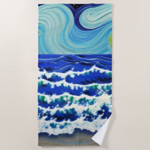 Blue Waves Moon Dancing in the Ocean Beach Towel