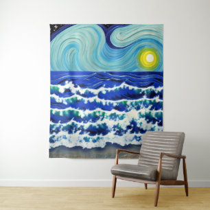 Blue Waves Moon Dancing in the Ocean Tapestry
