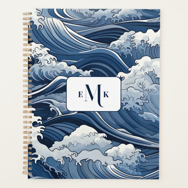 Blue Waves Ocean Theme Personalized Planner (Front)
