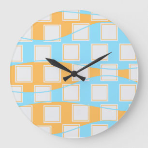 Blue Waves Over White Square Patches Large Clock
