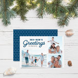 Blue Waves Sea-Sun's Greetings Photo Holiday Card<br><div class="desc">Blue Waves Sea-Sun's Greetings Photo holiday card has blue wave pattern back side. Personalize it by replacing the placeholder text and replace the placeholder images with your own photos. For more options such as to change the font and it's size/colour or the spacing between letters click the "Customize" button. *Please...</div>