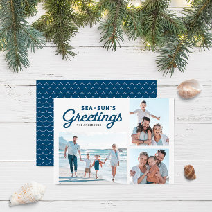 Blue Waves Sea-Sun's Greetings Photo Holiday Card