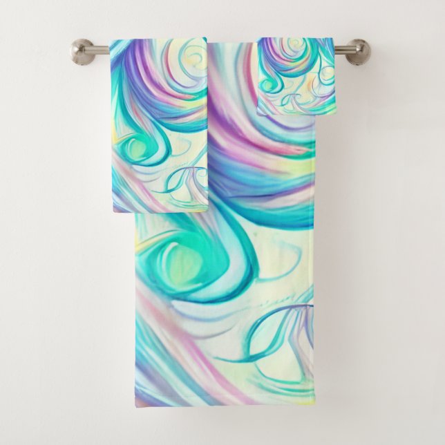 Blue Waves Twirls and Swirls Pattern Bath Towel Set (Insitu)