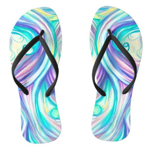 Blue Waves Twirls and Swirls Pattern Flip Flops