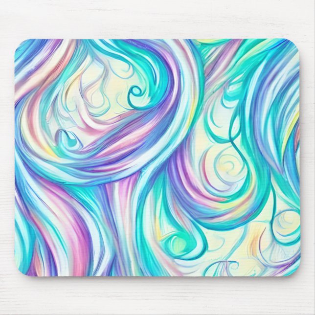 Blue Waves Twirls and Swirls Pattern Mouse Pad (Front)