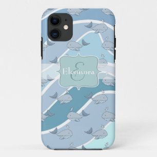 Blue Waves, Whale Seamless Pattern iPhone 11 Case