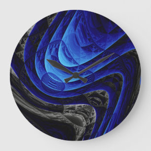 Blue wavy abstract, digital art background. large clock